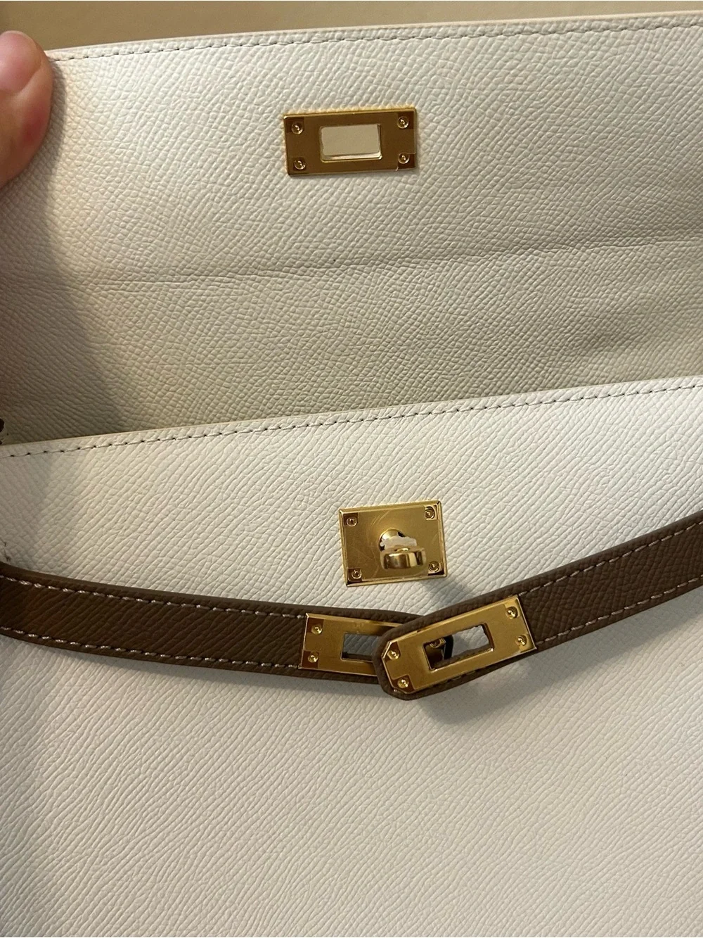 25cm White & Etaupe Epsom Leather Top-Handle Satchel